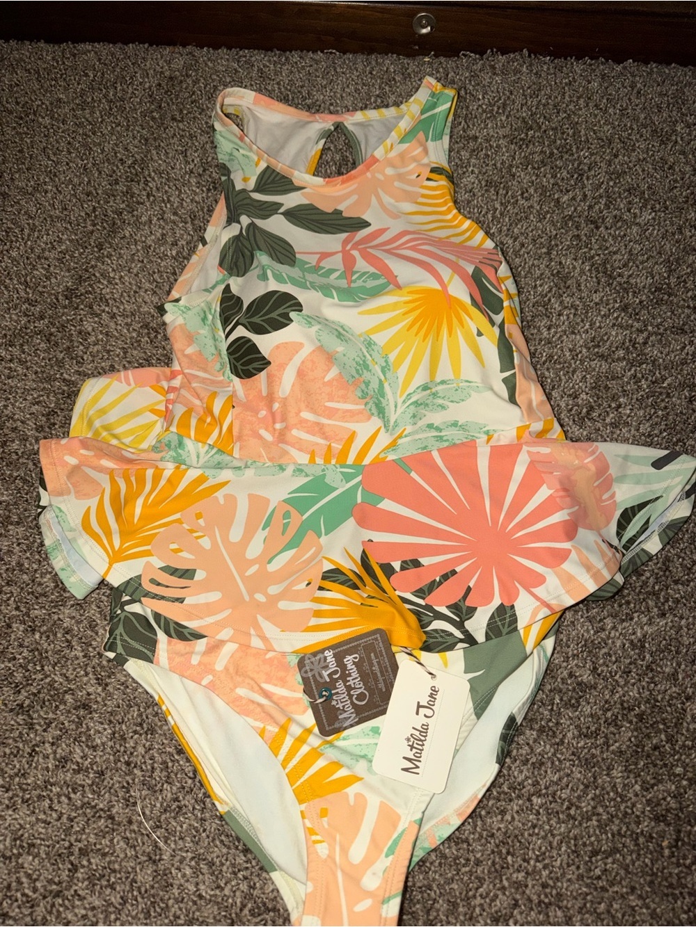 Matilda Jane Dream Chasers Tropical Flowers Swimsuit Top & Bottoms Small NWT